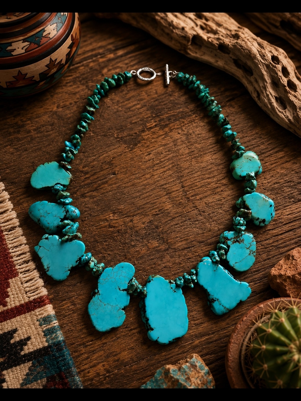 Genuine Large Turquoise Slab Nugget Beaded Southwestern Necklace 9 SLABS 18" L